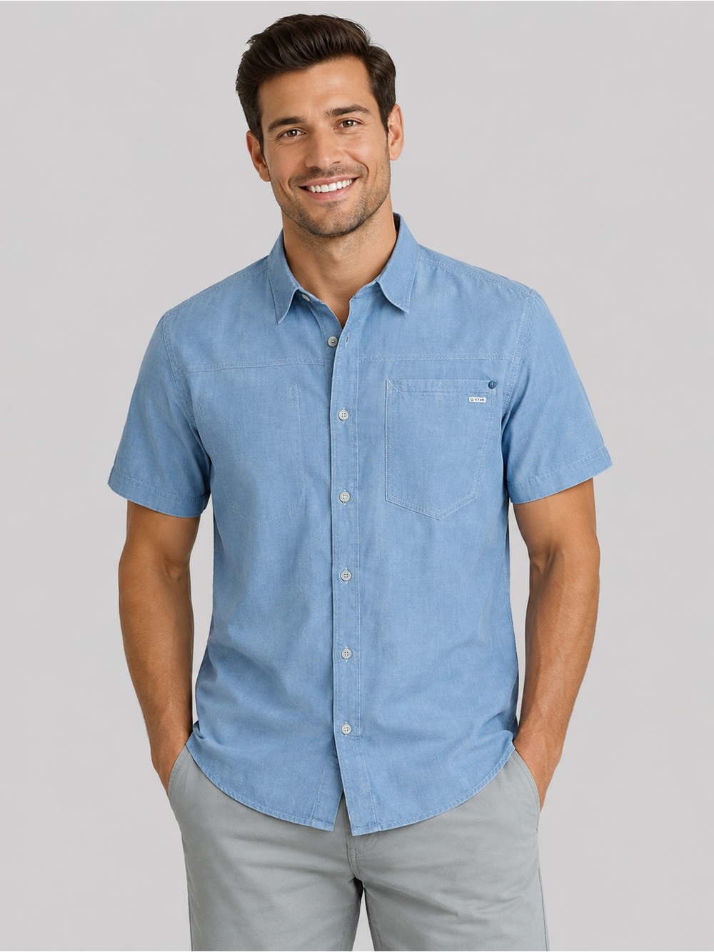 G-Star Raw Organic Light Blue Chambray Button-Down Shirt XXL